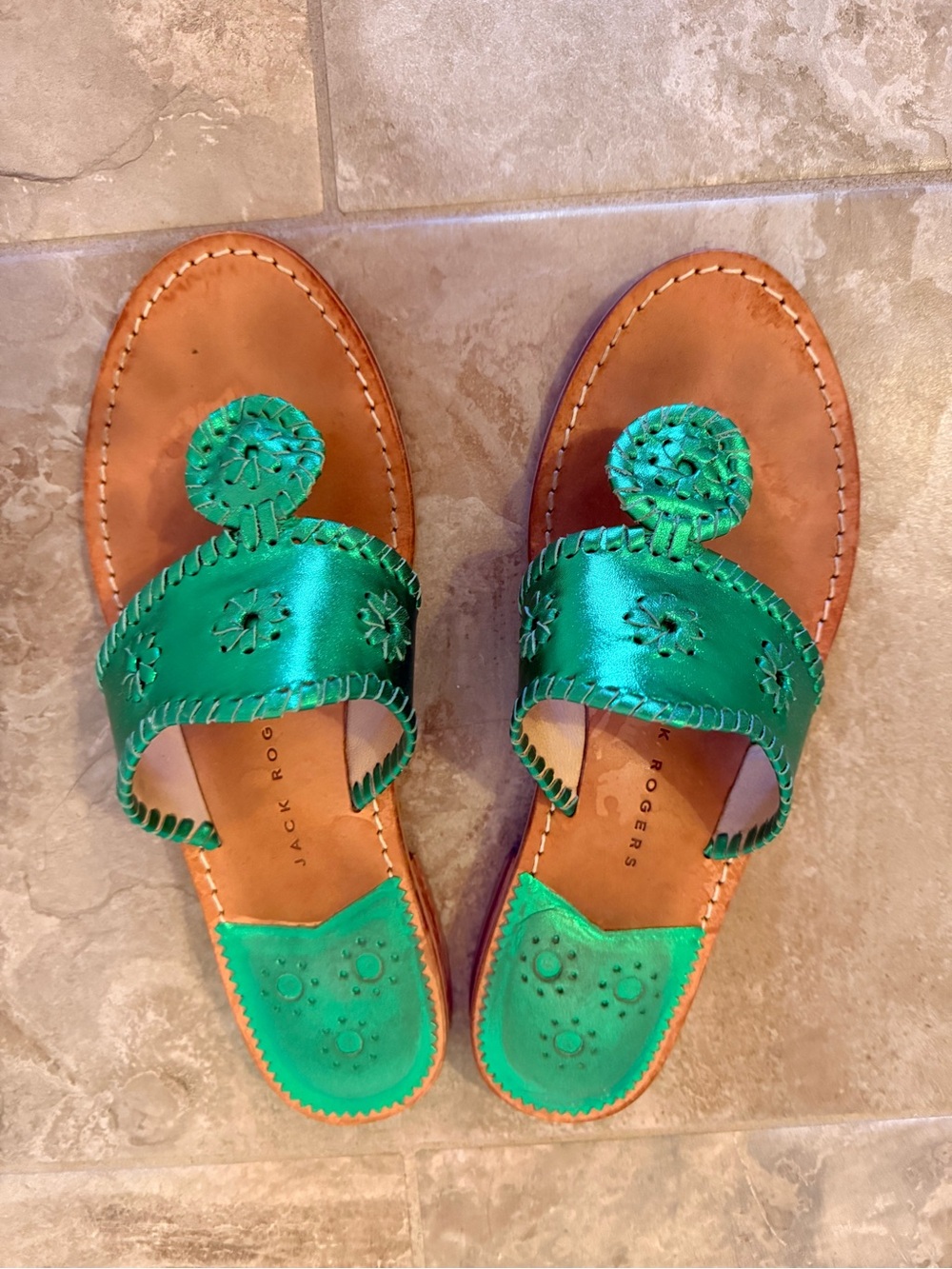 Jack Rogers Metallic Emerald Green Navajo Sandals 9